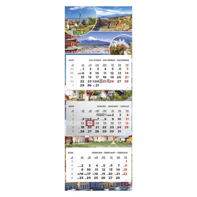 T080, 3 tömbből álló 3 havi speditőr naptár színes hátkartonnal - Városok fejrésszel