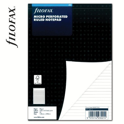 Filofax Jegyzettömb Vonalas Lyukasztott Fekete borító A5 Fehér
