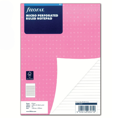 Filofax Jegyzettömb Vonalas Lyukasztott Pink borító A5 Fehér