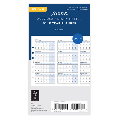Filofax Naptárbetét Éves 4 év Personal Fehér 2027-2030