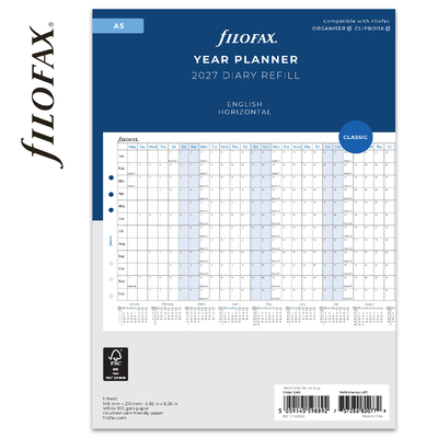 Filofax Naptárbetét Éves Horizontális A5 Fehér 2027