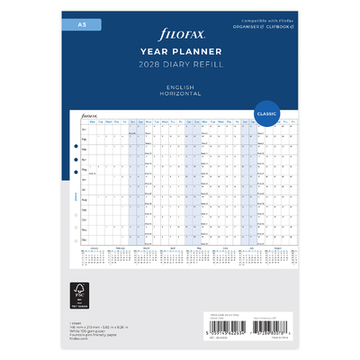 Filofax Naptárbetét Éves Horizontális A5 Fehér 2028