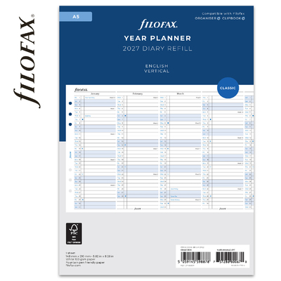 Filofax Naptárbetét Éves Vertikális A5 Fehér 2027