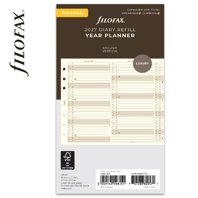 Filofax Naptárbetét Éves Vertikális Personal Krém 2027