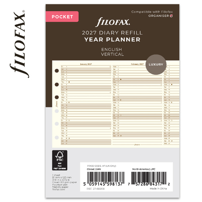 Filofax Naptárbetét Éves Vertikális Pocket Krém 2027