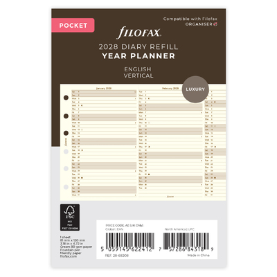 Filofax Naptárbetét Éves Vertikális Pocket Krém 2028