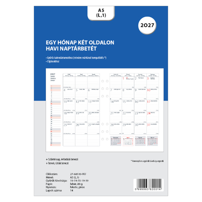 Filofax Naptárbetét Havi Pocket Fehér 2027