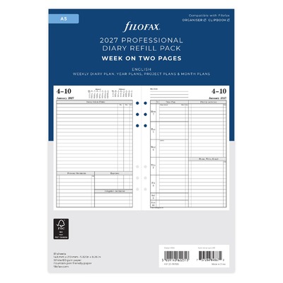 Filofax Naptárbetét Heti 1 hét / 2 oldal Time Management A5 Fehér 2027