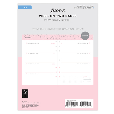 Filofax Naptárbetét + Pótlapok csomag A5 Színes Confetti 2027