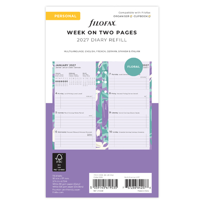 Filofax Naptárbetét + Pótlapok csomag Personal Színes Floral 2027