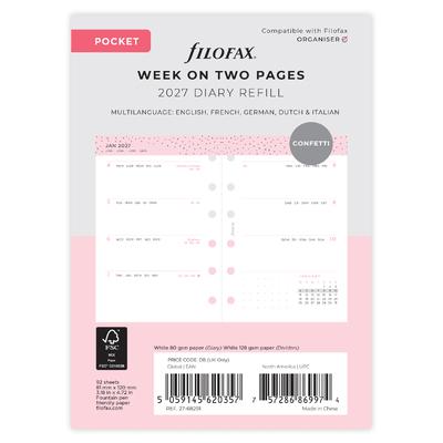 Filofax Naptárbetét + Pótlapok csomag Pocket Színes Confetti 2027