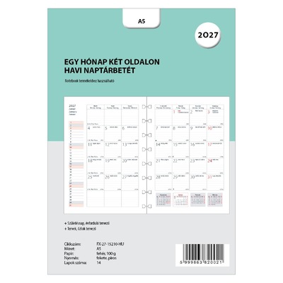 Filofax Notebookhoz Naptárbetét Havi HU A5 Fehér 2027