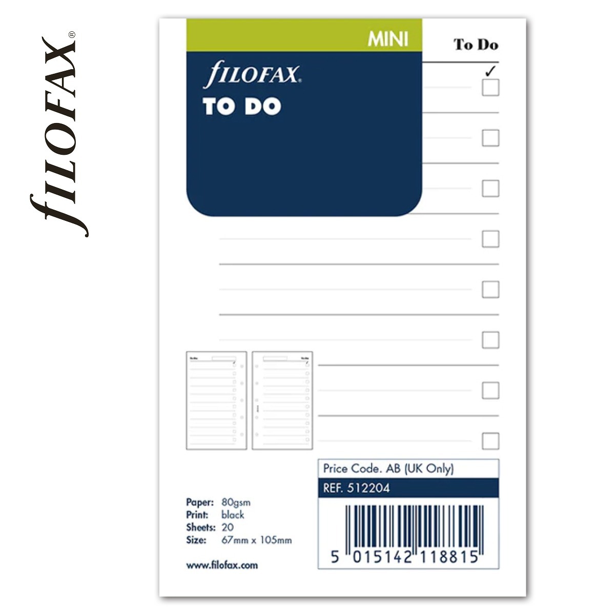 Filofax Tennivalók lista Mini Fehér Filofax Tennivalók lista Mini Fehér