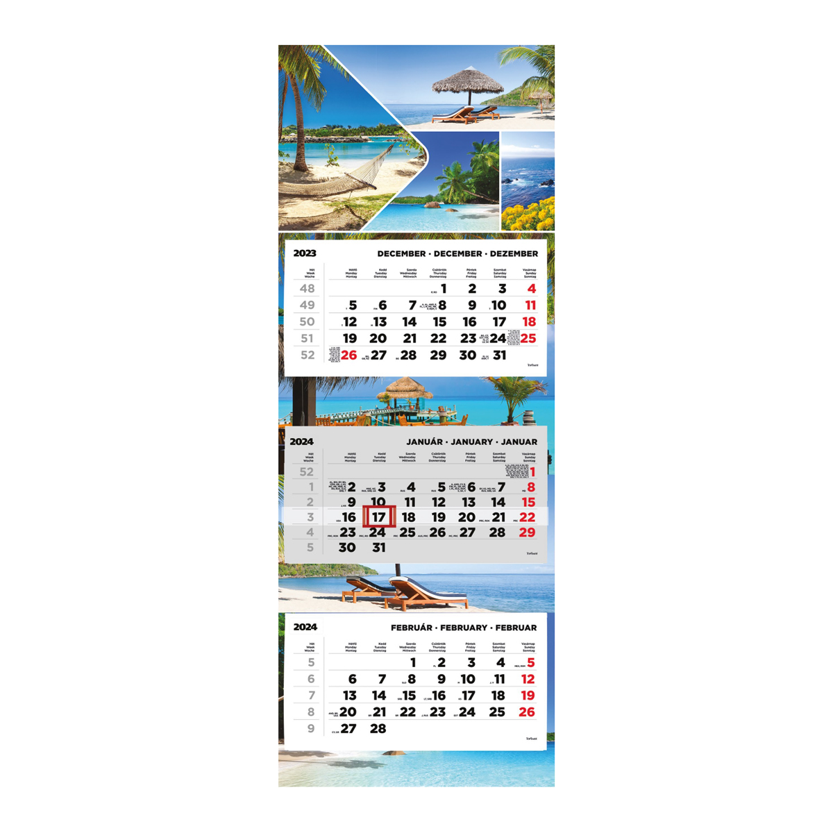 T080, 3 tömbből álló 3 havi speditőr naptár színes hátkartonnal - Beach fejrésszel
