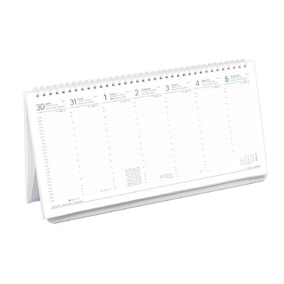 Álló, fehér lapos papírtáblás asztali naptár T052, Fehér