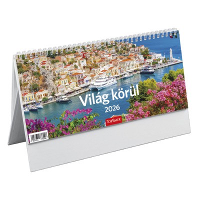 Világ körül, képes álló papírtáblás asztali naptár T063