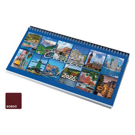 Európa, képes fekvő asztali naptár RS7961, Bordó