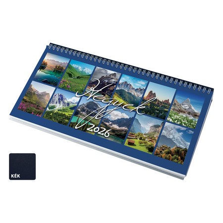Hegyek, képes fekvő asztali naptár RS7951, Kék