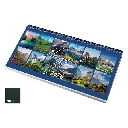 Hegyek, képes fekvő asztali naptár RS7951, Zöld