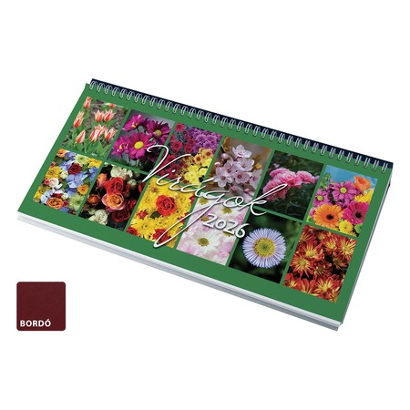Virágok, képes fekvő asztali naptár RS7981, Bordó