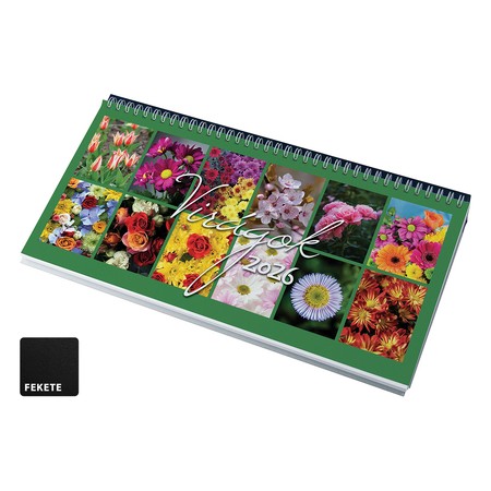 Virágok, képes fekvő asztali naptár RS7981, Fekete