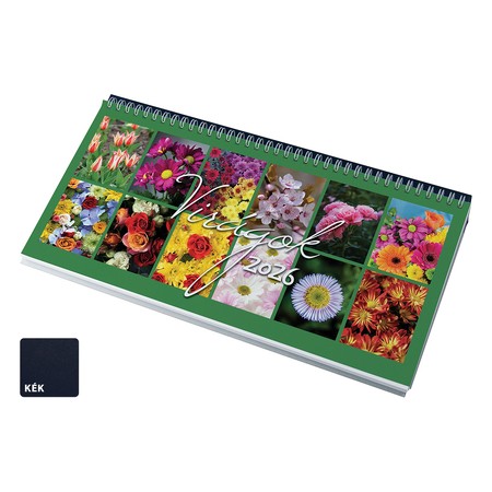 Virágok, képes fekvő asztali naptár RS7981, Kék