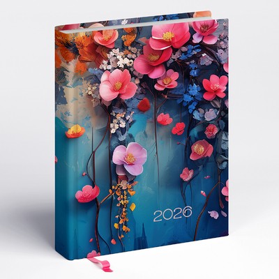 Librobello, kalendárium hölgyeknek, B6 napi határidőnapló, 3D Lakk, Élfestés - Floral