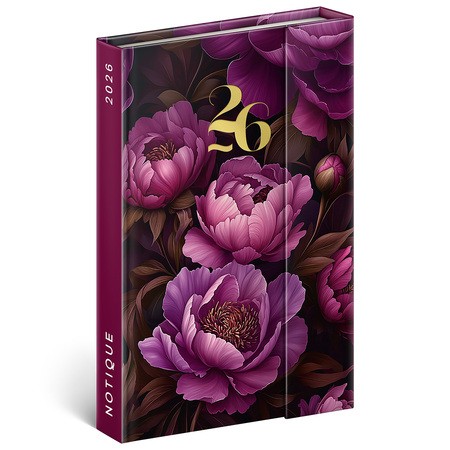 Purple Flowers, mágnessel záródó heti beosztású naptár 2026