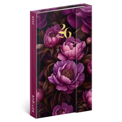 Purple Flowers, mágnessel záródó heti beosztású naptár 2026