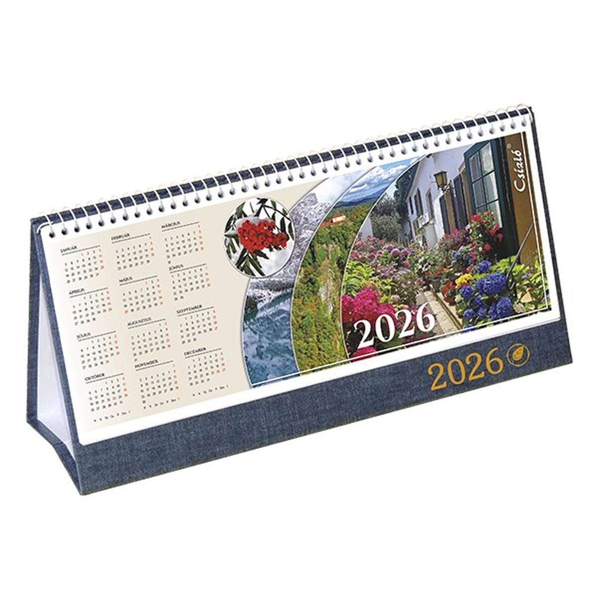 Asztali naptár képes CSÍZIÓ álló fehér lapos idézetes bőr hatású Öko hátlap jeans 2026.