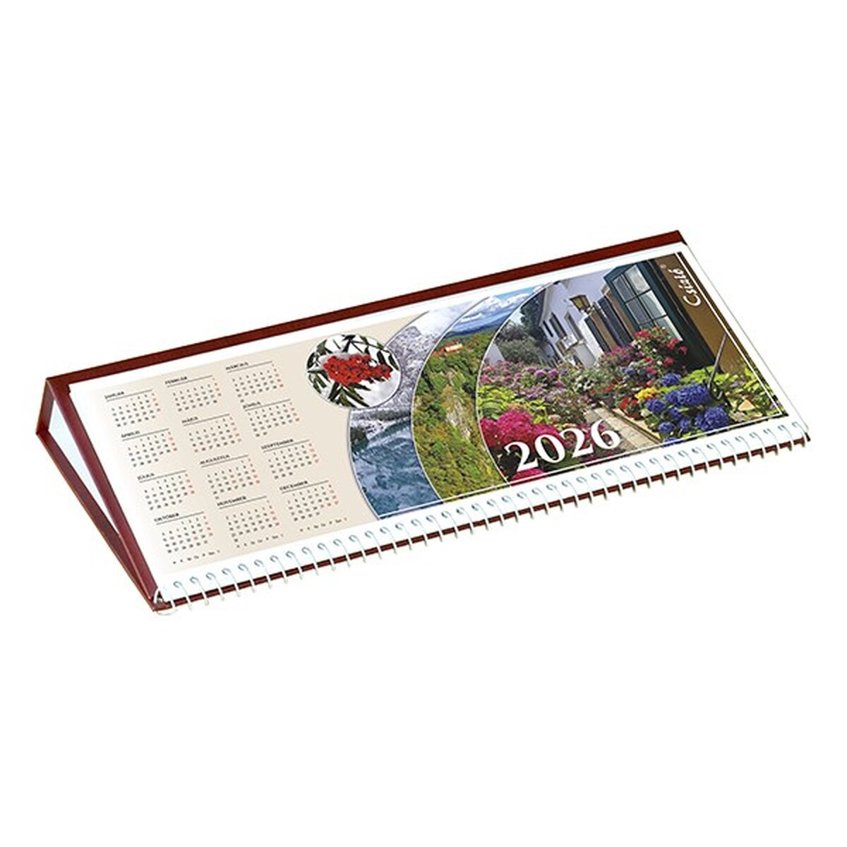 Asztali naptár képes CSÍZIÓ fekvő fehér lapos idézetes bőr hatású Öko hátlap bordó 2026.