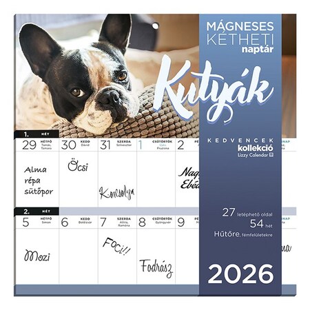Falinaptár mágneses LIZZY CARD 220x220mm 2 hetes Kutyák 2026.