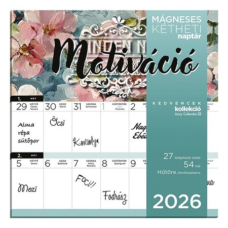 Falinaptár mágneses LIZZY CARD 220x220mm 2 hetes Motiváció 2026.