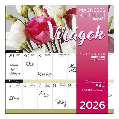 Falinaptár mágneses LIZZY CARD 220x220mm 2 hetes Virágok 2026.