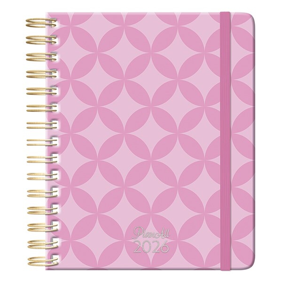 Határidőnapló PLANALL Midi B/6 heti spirálos keményfedelű gumis Pink 2026.