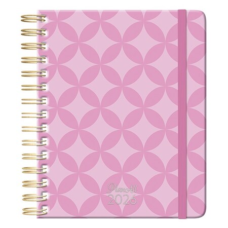 Határidőnapló PLANALL Midi B/6 heti spirálos keményfedelű gumis Pink 2026.