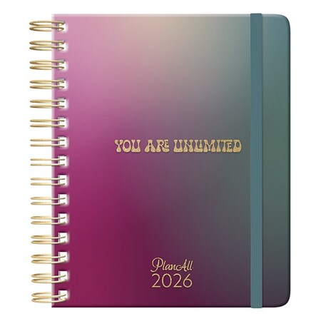 Határidőnapló PLANALL Midi B/6 heti spirálos keményfedelű gumis Unlimited 2026.