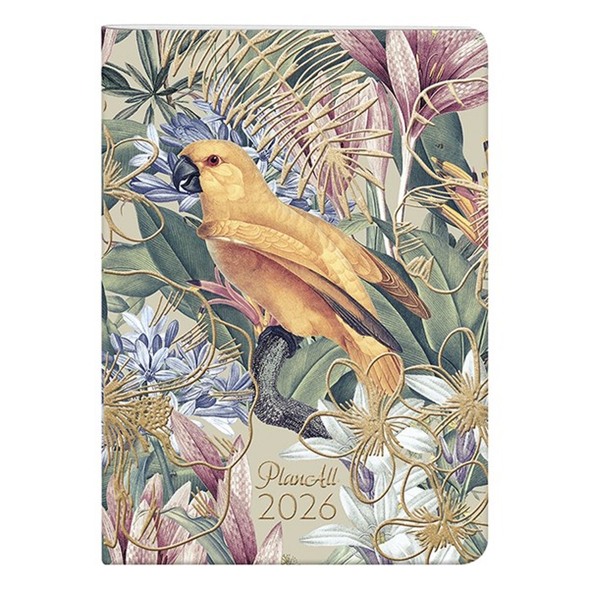 Zsebnaptár PLANALL B/6 heti álló fehér lapos aranyozott Parrot 2026.