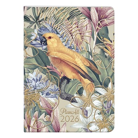 Zsebnaptár PLANALL B/6 heti álló fehér lapos aranyozott Parrot 2026.