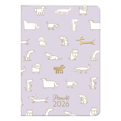 Zsebnaptár PLANALL B/6 heti álló fehér lapos aranyozott Pupper 2026.