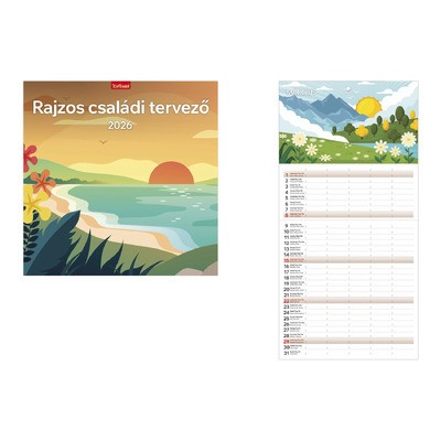 Rajzos családi tervezőnaptár 2026