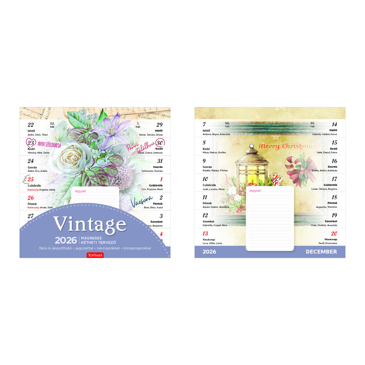 Vintage, mágneses képes falinaptár 2026