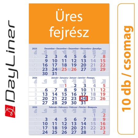 Primus Club, 12 lapos speditőr naptár - Üres, nyomtatható fejrésszel, 10db/csomag