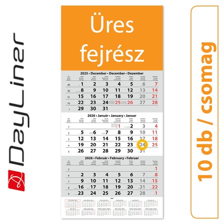 SP1, 12 lapos speditőr naptár - Üres, nyomtatható fejrésszel, 10db/csomag