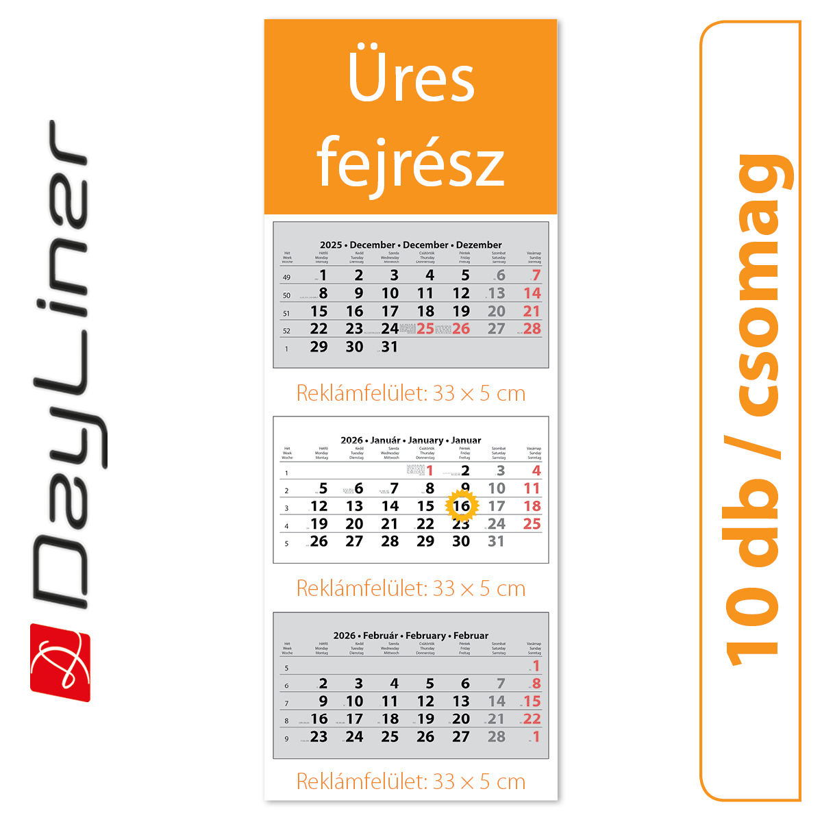 SP3, 3 tömbös 3 hónapos speditőr naptár - Üres, nyomtatható fejrésszel, 10db/csomag SP3, 3 tömbös 3 hónapos speditőr naptár - Üres, nyomtatható fejrésszel, 10db/csomag