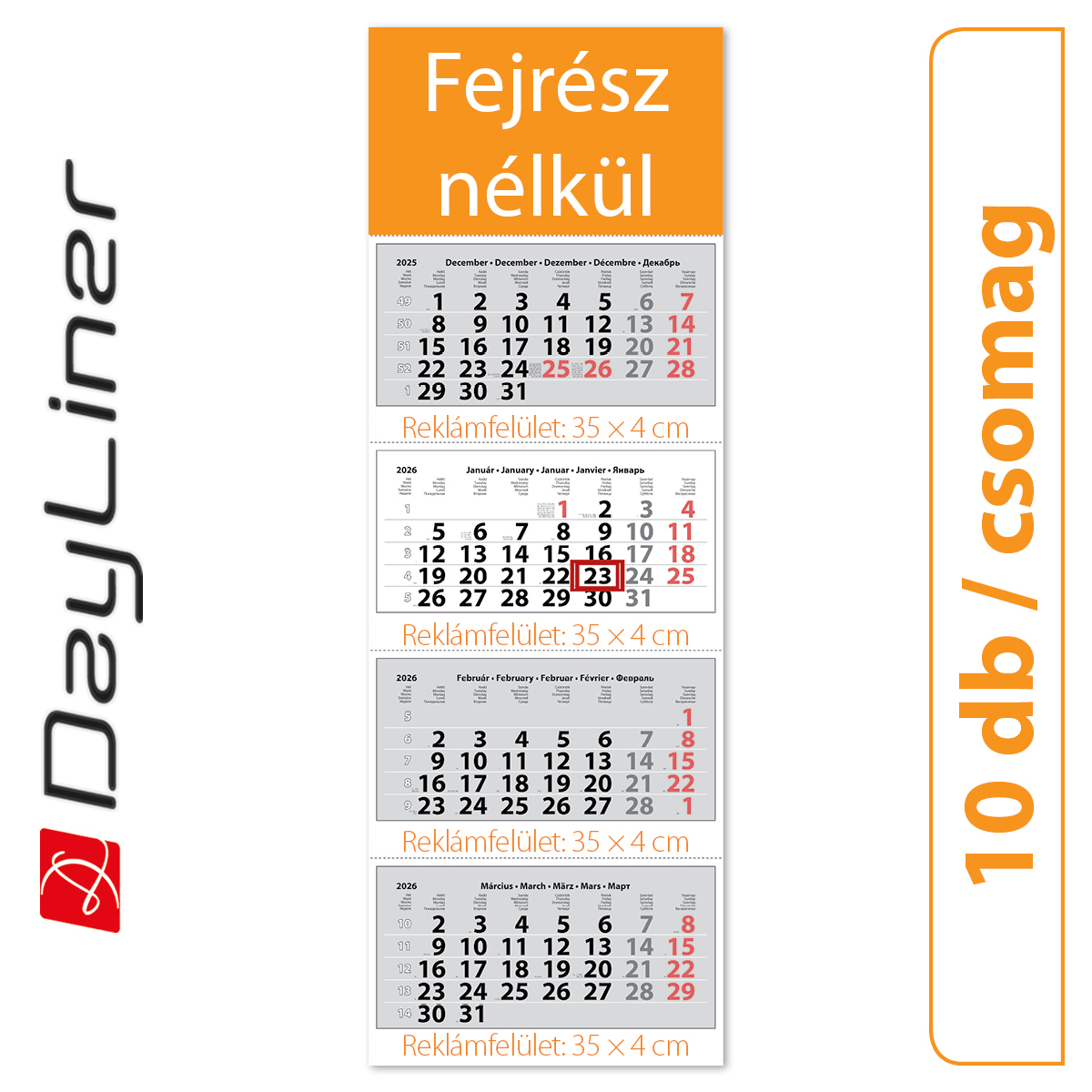 Szuper Maxi Classic, 4 tömbös 4 hónapos speditőr naptár - Fejrész nélkül, 10db/csomag Szuper Maxi Classic, 4 tömbös 4 hónapos speditőr naptár - Fejrész nélkül, 10db/csomag