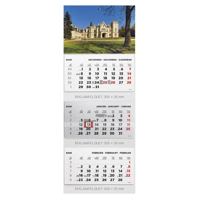 T070, 3 tömbből álló 3 havi speditőr naptár - Kastély fejrésszel
