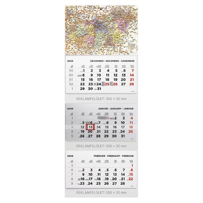 T070, 3 tömbből álló 3 havi speditőr naptár - Magyarország térkép fejrésszel