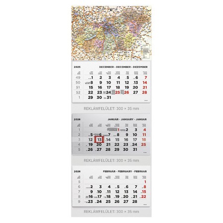 T070, 3 tömbből álló 3 havi speditőr naptár - Magyarország térkép fejrésszel