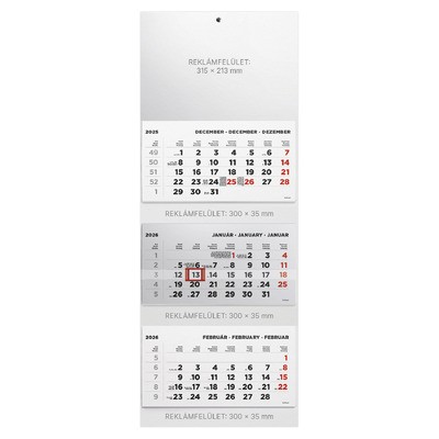 T070, 3 tömbből álló 3 havi speditőr naptár - Üres, nyomtatható fejrésszel